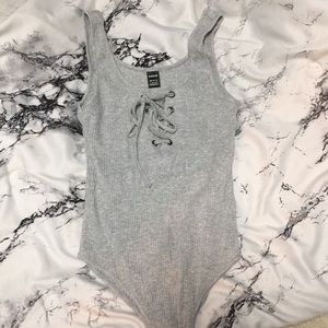💎 3/$15 Gray Ribbed Tie-top Body Suit